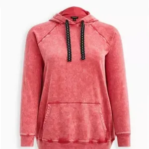 Torrid Plus Classic Fit Cozy Fleece Distressed Pink Drawstring Raglan Hoodie thumbnail 3
