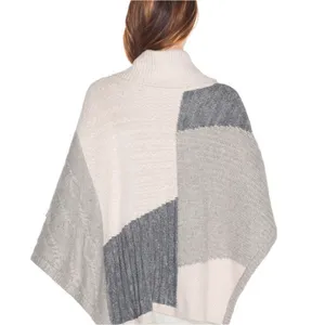 White House Black Market Wool Cowl Neck Patchwork Poncho Sweater Grey Medium thumbnail 3