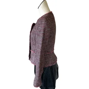 NWOT White House Black Market Red Black Tweed Fringe Moto Style Blazer thumbnail 7