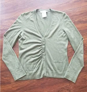 Christian Dior Olive Green Knit Cardigan Sweater Size 6 Vintage Designer Preppy thumbnail 1