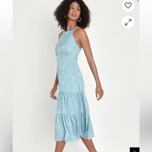 NWT Lulus Celebration Charm Blue Satin Jacquard‎ Halter Midi Dress thumbnail 2