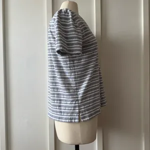 Loft Blue and White Textured Stripe V-Neck Tee thumbnail 5