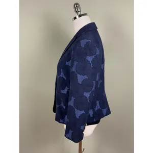 Ann Taylor The Newbury Blazer Navy Floral Jacquard Gold Button Jacket Sz 4 thumbnail 3