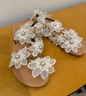 Lace Floral Pearl Embellished Women’s Sandals thumbnail 1