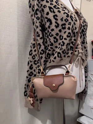 Stella Tan Beige Mini Crossbody Bag w/ Brown Faux Leather Trim & Bunny Charm thumbnail 6