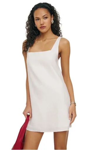 Reformation Cami Square Neck Mini Dress White Linen Clean Girl Minimalist Size 4 thumbnail 1
