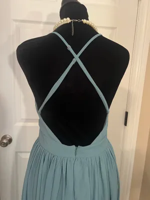 Formal blue bridesmaid cocktail sundress thumbnail 4