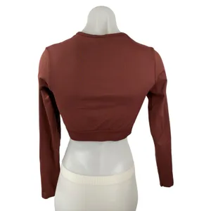 Gymshark Brown Long Sleeve Crew Neck Logo Yoga Workout Athletic Crop Top Size M thumbnail 2