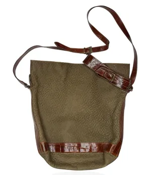 Furla Soft Italian Suede Large‎ Hobo Bag Brown Croc Embossed Leather Trim Buckle thumbnail 1
