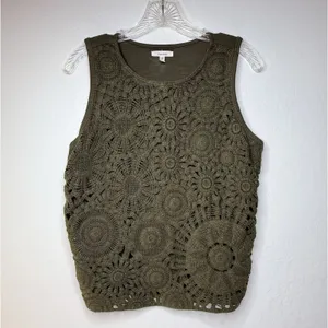 Maurices Crochet‎ Front Tank Top Womens Size M Olive Green Boho Peasant Hippie thumbnail 2