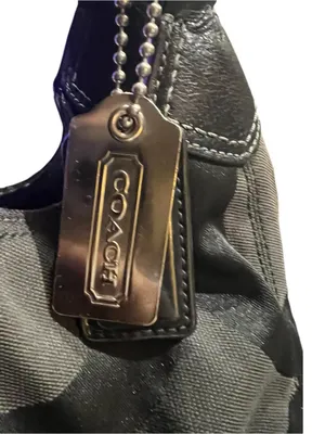 Coach black monogram hobo bag "C" pattern sateen fabric, signature Coach hangtag thumbnail 4