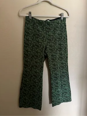 Maeve The Margot Kick-Flare Cropped Pants Sz Small Green Grey Funky Teacher thumbnail 4