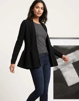 Banana Republic Black‎ Peplum Open Front Textured Knit Cardigan Sweater Small thumbnail 1