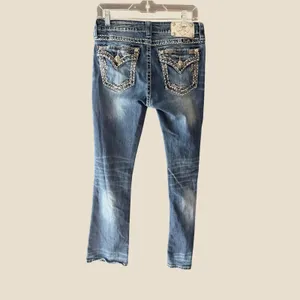 Miss Me Y2k Low Rise Bootcut Jeans Blue Embellished Rhinestone Size 29 thumbnail 3