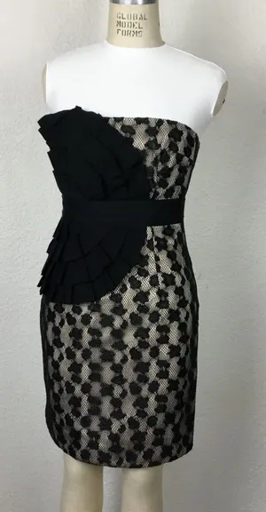 Phoebe Couture Women’s Strapless Dress Sz 0 Cocktail Black Laced. thumbnail 1