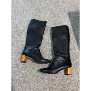 Kate Spade New York Black Leather‎ Knee High Boots Block Heel Zip Back thumbnail 2