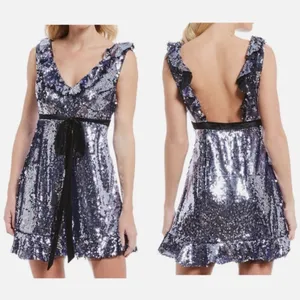 NWT Free People Siren Sequin V-Neck‎ Ruffle Mini Dress Size 8 thumbnail 2