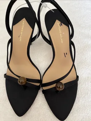 ANTONIO MELANI Black Strappy Slingback Heels with Decorative Bead thumbnail 3