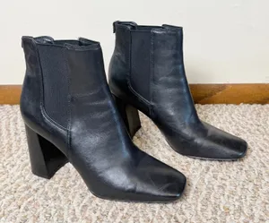 Sam Edelman Chiara Black Leather Square Toe Block Heel‎ Ankle Boots Women's 9M thumbnail 1