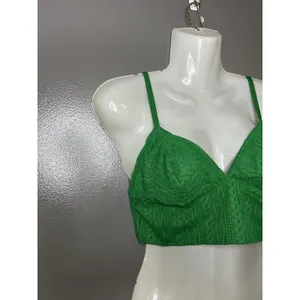 Aerie Bralette Bra Womens Large Green Lace Wireless Unlined Longline Stretch thumbnail 2
