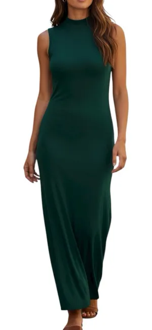Z Supply Emerld Green High Neck Ruched Stretchy Side Slit Dress Size Small thumbnail 1