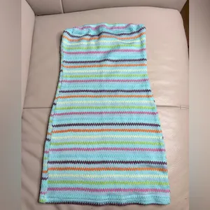 Pastel Striped Multicolor Knit Bodycon Mini Dress Size S thumbnail 2