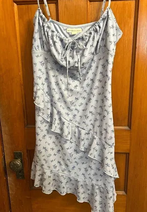 NWT Aeropostale Blue Floral Butterfly Tie Neck Asymmetrical Bodycon Dress thumbnail 8
