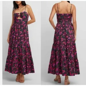 NWOT Fore Floral Tiered Boho Maxi Dress Cut Out Large Cotton Large thumbnail 4