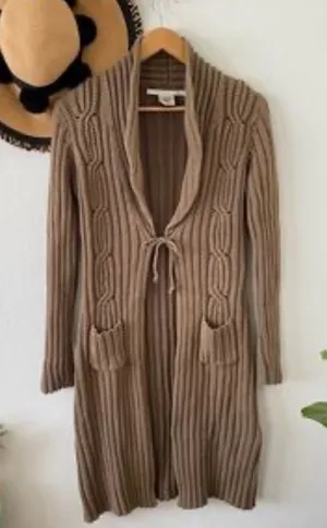 Gilmore girls style Lorilai One Step Up long line cardigan tan M thumbnail 1