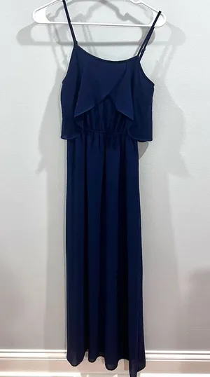 Xhilaration Navy blue ruffle chiffon maxi dress size XS thumbnail 2