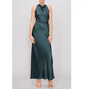 MELLODAY Ruched Cowl Neck Bias Cut Satin Maxi Dress, Large, Hunter Green, NWT thumbnail 3