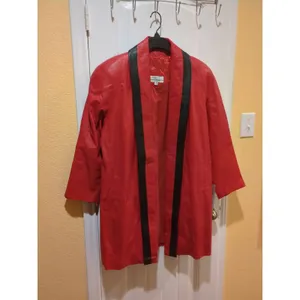 Tibor Womens Leather Coat Jacket Trench 80s Medium Red Long Vintage Korea thumbnail 4