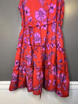 B-O-G Collective Dress Womens Large Red Floral Ruffle Tiered Sundress Boho thumbnail 3