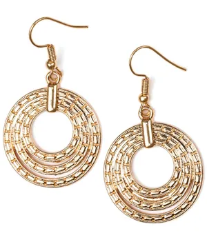 Textured Gold Hoop Layered Dangle Earringsm thumbnail 1