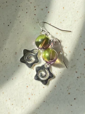 Handmade funky grunge y2k Czech glass beads & swirl star earrings 🌙🌀 thumbnail 5