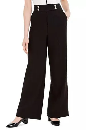Calvin Klein Black Wide Leg Pants with pearl button detail thumbnail 1