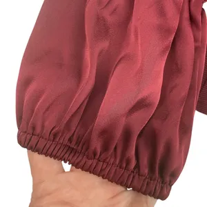 Anthropologie Maeve Ribbed Tiered Sleeve Mixed Media Top‎ Burgundy Size Small thumbnail 11