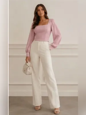 ASTR The Label Blush Pink Satin Square Neck Puff Sleeve Romantic Coquette Size M thumbnail 10