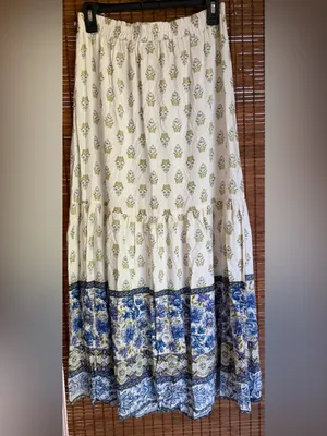 Vintage ANGIE Blue Floral Tiered Maxi Skirt Medium Boho NWT thumbnail 7