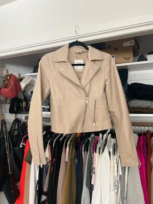 Abercrombie & Fitch Nude tan faux vegan leather moto biker jacket S thumbnail 3