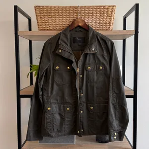 J. Crew Downtown Field Jacket Chore Coat Cotton Waxed Mossy Green Brown, Med thumbnail 2