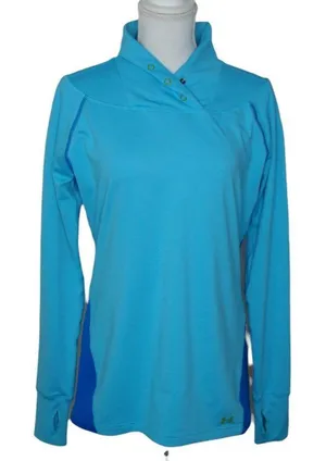 Womens Under Armour Snap Neck Pullover Fitted Sweatshirt Thumb Holes Blue Size L thumbnail 1