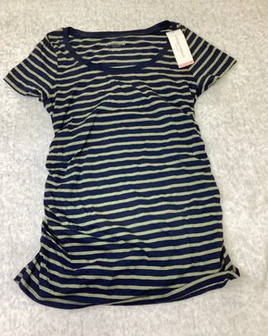 Liz Lange Maternity Target Striped Short Sleeve Ruched T-Shirt Navy Green S NEW‎ thumbnail 1