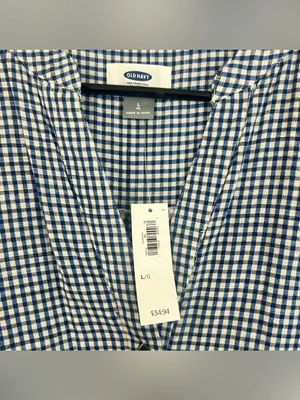 NWT Old Navy Blue/White Plaid Gingham Short Sleeve Tie Waist Shirt Dress Large thumbnail 7