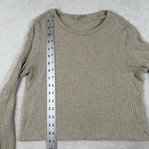 Reformation Womens Small Tan Ribbed Knit Long Sleeve Cropped Top Tencel Modal thumbnail 5