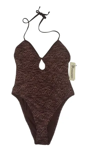 No Boundaries Brown Lace Halter One-Piece Cheeky Swimsuit Size S (4-6) NWT thumbnail 1