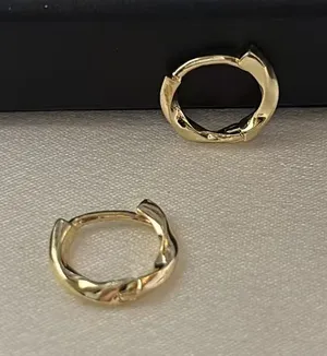 13mm Small Hoop Earrings for Women Irregularly Twisted Design Gold Hoop thumbnail 1