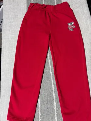 Fanatics Wisconsin Badgers Sweatpants Red Fleece Athletic‎ Pants Womens Medium thumbnail 1