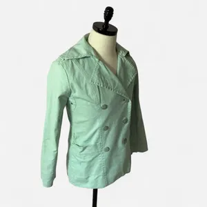 Y2K Calvin Klein Mint Green Trench Coat Belted Double Spring Lightweight‎ Jacket thumbnail 3