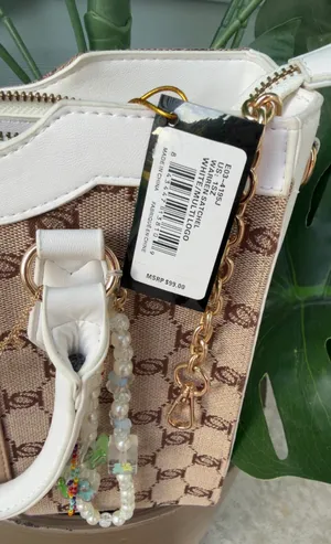 Bebe Monogram Tote Bag White Faux Leather Trim Satchel thumbnail 2